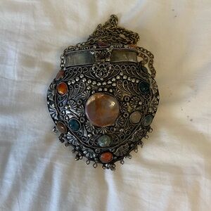 silver gem jewel encrusted bag heart purse